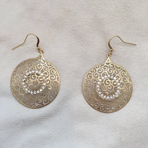 Rush Crystal Decorated pop-up golden earrings - Picture 1 of 6